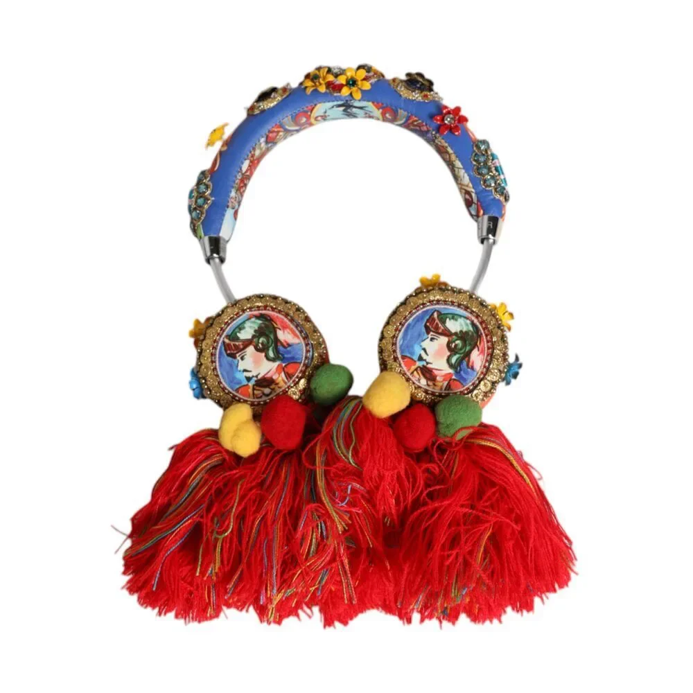 Dolce & Gabbana Multicolor Whimsical Tasseled Crystal Headset Headphones Womens - Picture 8 of 9